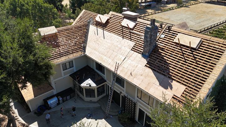 Tiles staged on the deck for relay by Precise Roofing