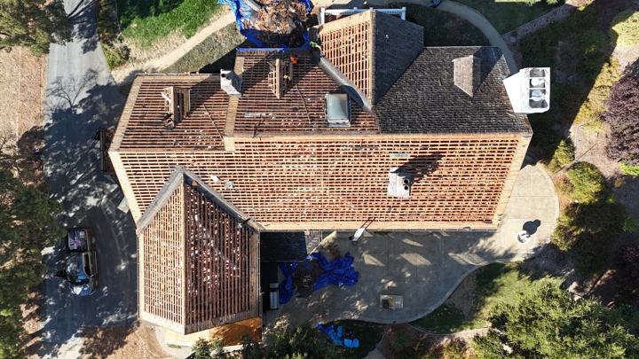 Tile tear off on a large East Bay home by Precise Roofing